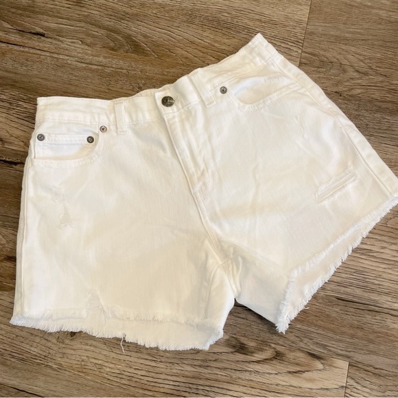 Aerie Daydream Denim Shorts Small White Frayed Hem Stretch Elastic - Picture 3 of 8